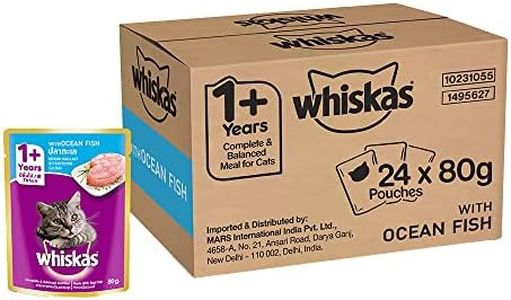 Whiskas Adult (+1 Year) Wet Cat Food, Ocean Fish, 24 Pouches (24 X 80G), 1 Count
