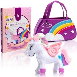 Pinwheel Crafts Beginner Sewing Kit for Kids Ages 5 6 7 8-12+ - Make Your Own Unicorn Purse Kids Sewing Kit - Play & Learn to Sew Craft Box, Girls & Boys Birthday Gifts