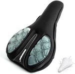 Bike Seat Cusion,Comfort Memory Foam+Gel Shock Aborption Bike Seat Cover for Mountain & Road Bikes & Stationary Bikes Man and Women (Wide Gray)
