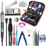 Soldering Iron Kit Electronics, 21-in-1, 60W Adjustable Temperature Soldering Iron, 5pcs Soldering Iron Tips, Soldering Iron Stand, Desoldering Pump, Magnifier, Solder Wire, Tweezer, PU Carry Bag
