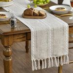 Artoid Mode Boho Latte Beige Tassel Table Runner, Farmhouse Style Kitchen Table Decoration Holiday Wedding Party Dinning Birthday Decor 33x183 cm