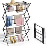 APEXCHASER Clothes Drying Rack, Foldable Laundry Drying Rack, 3-Tier Collapsible Clothing Dryer, Towel Rack for Air Drying Clothing, Bed Linen, Clothing, Socks, Scarves, Black