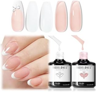 modelones French Tip Gel Nail Polish Set 2 Pcs 15ml Milk White and Nude Pink French Manicure Kit Jelly Nude Soak Off UV Natural Base Color Gel Polish Nail Art Home DIY Gift for Women