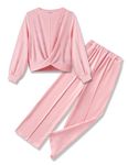 Arshiner Girls Sweatsuit Two Piece Fall Outfits Long Sleeve Sweatshirts and Casual Sweatpants Jogger Set,Pink