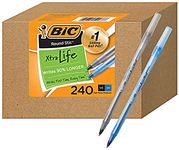 BiC PENS large bulk pack of 240 ink pens, Bic Round Stic Xtra Life Ballpoint Pens Medium point 1.0 mm, 120 black pens & 120 Blue pens in Box combo pack