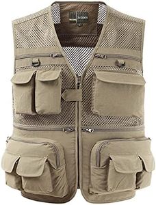 Gihuo Men's Fishing Vest Utility Safari Travel Vest with Pockets Outdoor Work Photo Cargo Fly Summer Vest (Beige-mesh, Medium)