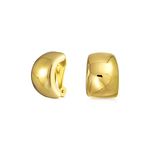 Geometric Plain Minimalist Shrimp Huggie Half Hoop Clip On Earrings For Women Non Pierced Ears 14K Gold Plated Brass