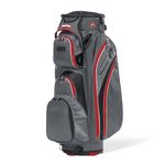 Bag Boy Revolver XP Golf Cart Bag, 14 Way 360⁰ Rotating Top with Full Length Individual Dividers, External Putter Tube, 9 Pockets, Charcoal/Black/Red
