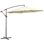 Outsunny 3(m) Garden Cantilever Parasol Patio Banana Hanging Umbrella Sun Shade with Crank and Tilt, 8 Ribs and Cross Base, Beige