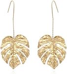 Palm Leaf Earrings for Women, Monstera Leaf Earrings for Girls, Cute Leaf Plant Dangle Earrings Hypoallergenic, Tropical Palm Tree Leaf Statement Drop Earrings, Bohemian Leaf Beach Earrings Studs, Leaf Plant Jewelry Gifts Funny Earrings (Gold)