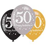 (PKT) Adult Gold Celebration 50th Latex Balloons- 6 Pack