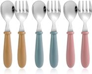 6 Pieces Toddler Utensils, Baby Forks and Spoons Set with Soft Colors Round Handles, Childrens Safe Flatware, Perfect Length For Toddlers, Dishwasher Safe