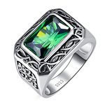 Bonlavie Men's 6.85ct 8 * 12mm Emerald Cut Green Emerald 925 Sterling Silver Ring，Size X 1/2