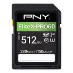 PNY 512GB EliteX-PRO60 UHS-II SDXC Memory Card - R280MB/s W150MB/s, U3, V60, 4K UHD, Full HD, UHS-II for Professional Photographers & Content Creators, DSLR Mirrorless Cameras, Advanced Video Cameras