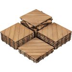 Yaheetech 27PCS Wooden Flooring Patio Deck Tiles Interlocking Tiles Patio Solid Wood and Plastic Indoor&Outdoor 12 x 12in, Natural Wood-diagonal