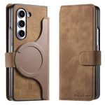 KRUSKY Case for Samsung Galaxy Z Fold 6 5G, Leather Wallet with Card Slot, Anti-scratch Shockproof Full Body Protection Phone Case Cover Compatible with Galaxy Z Fold 6 5G (Brown)