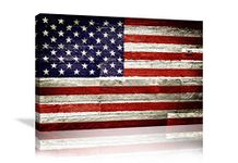 Urttiiyy Vintage American Flag Wall Art Stars Stripes on Wooden Background Wall Art Canvas Print US USA Themed Home Decor Pictures for Living Room Bedroom Painting Poster Framed Ready to Hang