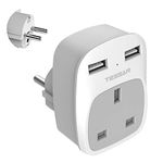 TESSAN UK to EU Euro Europe Travel Adapter with 2 USB Ports - Grounded European Power Plug Adapter for Germany France Iceland Poland Spain Russia and More (Type E F) Not Include Italy