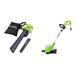 Greenworks 2 Speed 230 MPH Corded Blower/Vacuum 24022 + 5.5Amp 15-Inch Corded String Trimmer 21272