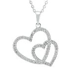 Ornate Jewels 925 Silver AAA Grade American Diamond Dual Heart Pendant Necklace with 18 Inch Chain for Women and Girls