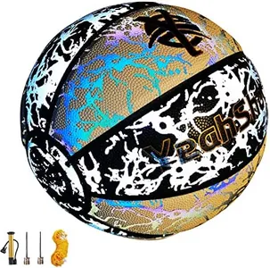 YeahShoot Reflective Holographic Basketball Size 7 Light Up Basketball with Pump for Youth Outdoor Basketball Gifts