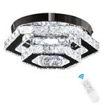 CXGLEAMING Modern Crystal Chandeliers Dimmable LED Light Fixture Ceiling Flush Mount Ceiling Light for Bedroom Living Dining Room Bathroom Hallway Kitchen(Color Adjustable/Remote Control)