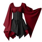 Gothic Dresses Women Clearance Medieval Shaped Corset Dress Ladies Halloween Cosplay Costumes Vintage Flared Mini Dress Elegant Cocktail Party Dress Mid-Calf Retro Long Sleeve Renaissance Dress S-5XL