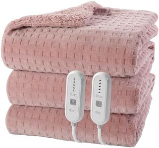 Dowin Pink Heated Blanket Queen Size - Waffle Electric Blankets with Dual Control, 5 Heating Levels, 10 Hrs Auto Off, Sherpa Flannel Warming Blanket for Bed, Machine Washable, 84×90"