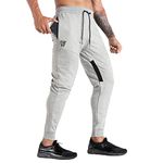 ZENWILL Mens Tapered Workout Track Pants, Slim Fit Gym Jogger Sweatpants, Casual Athletic Trousers with Zip Pockets, Light Grey, XXL