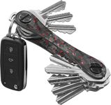 KeySmart Carbon Fiber Red Forged Key Organizer - Compact Minimalist Key Holder and Keychain, EDC Key Carrier w Key Ring Loop Piece for Car Key Fob - Up to 14 Keys, Red Forged Black, Up to 14 keys