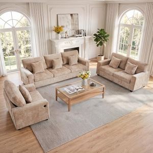 ORRD Sectional Sofa Set, Modern Chenille Couch with USB & Type-C Charging Ports, Removable Cover, Easy Assembly for Living Room Bedroom Office (1+2+3) Warm Taupe