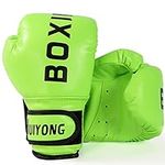 HUINING Kids Boxing Gloves, Punch Mitts MMA Gloves PU Cartoon Sparring Dajn Training Gloves, 4 Oz, for Age 3-12 Years (Boxing Green)