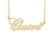 18k Gold Plated Claire Name Necklace Heart Charm Pendant Stainless Steel Graduation Jewelry for Womens Teens 16"