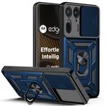 AESTMO Tough Armor Motorola Moto Edge 50 Ultra 5G Bumper Back Case Cover | Ring Holder & Sliding Camera Shield Cover | 360 Degree Protection Back Case Cover for Motorola Moto Edge 50 Ultra 5G (Blue)