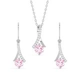 Clara 925 Sterling Silver Pink Solitaire Pendant Earring Chain Jewellery Set | Rhodium Plated, Swiss Zirconia | Gift for Women & Girls