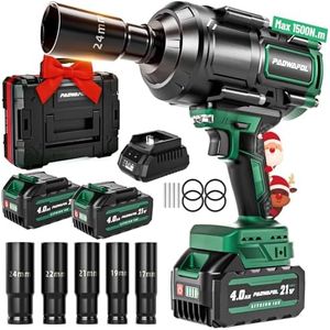 Paowafol 1000N.m(740ft-lbs) Cordless Impact Wrench, High Torque 1/2" Impact Gun with 2* 21V 4.0AH Battery, Fast Charger, 5 Sockets & Storage Case, Brushless Pistola De Impacto for Home Car Truck Tires