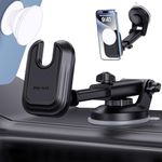 pop-tech Socket Phone Dashboard Mount: Suction Cup Cell Phone Holder fits Dash Windshield Window - Black Universal Car Automobile Cradle for iPhone 16 Samsung Smartphone (Socket Grip Not Included)