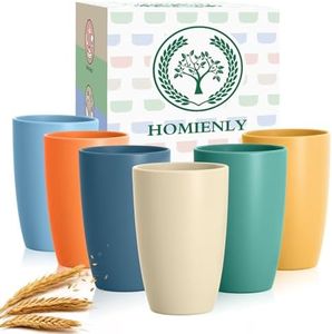 Homienly Wheat Straw Cups 6 PCS Plastic Cups 20 oz Unbreakable Drinking Cup Reusable Dishwasher Safe Water Glasses with 6 Colors