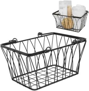 Spectrum Diversified Twist Handles Modern Farmhouse Décor, Farmer’s Market-Style Wire Kitchen Organization, Small Storage Basket, Black