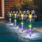 Just for Christmas 8X Xmas Snowflake Stake Light Multicolour Christmas Garden Pathway Snowflake Lights with Timer Function Ideal for Outdoor Paths Lawns Borders Use (Set of 8)