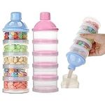 2 PCS 5 Layers Baby Milk Powder Dispenser, Milk Powder Pots, Formula Dispenser Portable Milk Powder Formula Dispenser Container Pot Box Milk Cans Snack Storage Box for Travel (Pink + Blue)