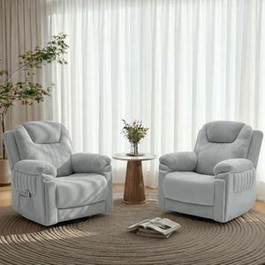 Govoya 2 Pack Electric Automatic Rocking Recliner Chair for Adults with 3 Speeds, Wired Remote Control, Fabric Power Auto Glide Recliner for Living Room, 5-15 Minutes Rocking Timer, Light Gray