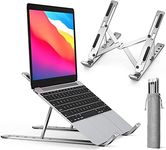 Kanget Laptop Stand for desk, 6 Angles Adjustable Computer Tablet Stand, Aluminum Ergonomic Foldable Portable Compatible with MacBook, iPad, HP, Dell, Lenovo 10-15.6” (Silver)