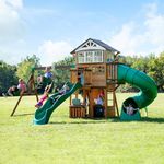 Backyard Discovery Bristol Point Swing Set, Outdoor Wooden Playset with Swings & Slide, Durable Backyard Playground for Kids, Detailed Assembly, Broad Age Apeal, Modern Swing Set Design