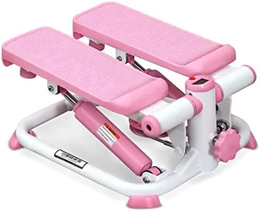 Sunny Health & Fitness Mini Stepper for Exercise Low-Impact Stair Step Cardio Equipment with Resistance Bands, Digital Monitor, Up Down Pink - P2000