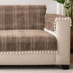 STITCHNEST 'Artisoul Series' Chenille Sofa Cover 3+1+1 Seater Fully Covered with 6 Hand Rest Covers | Premium Heavy Fabric, Washable & Fade Resistant | Beige Sofa Protector with Tassels | 5 Seater