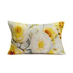 Royalours Throw Pillow Cover Oil Painting Peonies Indy Bloom Yellow Floral Decorative Cotton Linen Home Office Throw Waist Lumbar Pillow Case Cushion Cover Rectangle 12 X 20 Inches (ROL20)