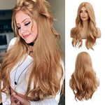 OUFEI Long Wavy Strawberry Blonde Wigs for Women Natural Synthetic Hair Heat Resistant Wigs for Daily Party Cosplay Wear-24 Inches