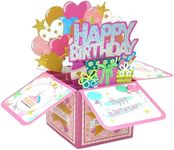 Pop Up Birthday Cards - 10/11/12/13/16th 3D Birthday Gifts Box, 7x3 Inch Funny Unique Popup Greeting Card with Envelopes, Pink Message Card, for Women, Kid, Sister, Niece, Granddaughter