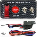 AUTO MT 12V Racing Car Ignition Switch Panel with Engine Push Button Ignition Starter Switches Panel 4 in 1 Carbon Fiber Toggle Switches for Race Car Sport Competitive RV Truck Red LED